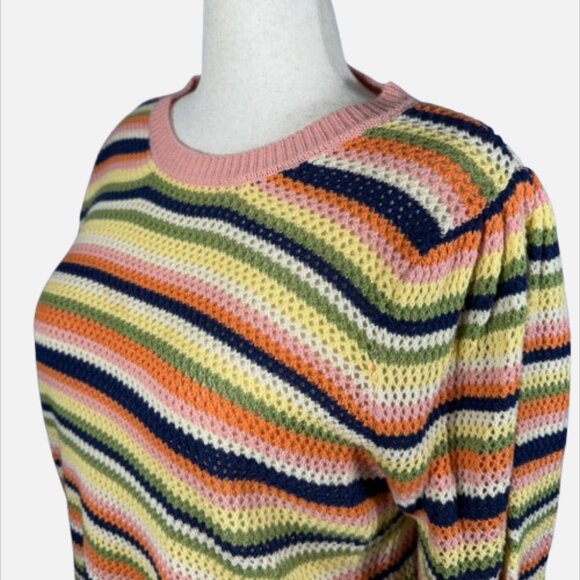ELOQUII Elements Puff Sleeve Stripe Crochet Knit Sweater EUC (Size 18/20) - Picture 3 of 16